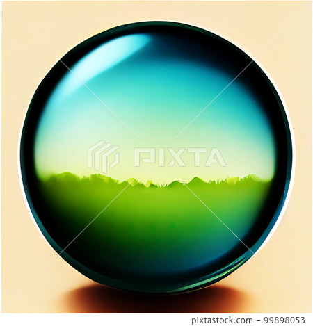 Ball with green grass and sky inside. A ball with earth and sky. Life inside a glass sphere. Magic glass transparent ball. AI-generated 99898053