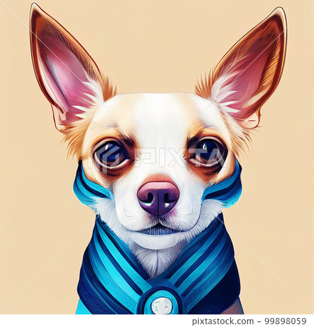 Cute dog chihuahua in blue clothes portrait. Small dog breed. AI-generated Cute dog chihuahua in blue clothes portrait. Small dog breed. AI-generated 99898059