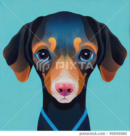 Cute black dachshund puppy portrait. Little dachshund puppy muzzle. AI-generated Cute black dachshund puppy portrait. Little dachshund puppy muzzle. AI-generated 99898060