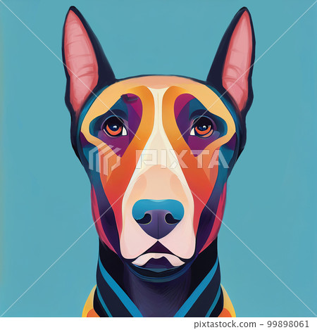 The head of a Doberman dog breed on a blue background. AI-generated The head of a Doberman dog breed on a blue background. AI-generated 99898061