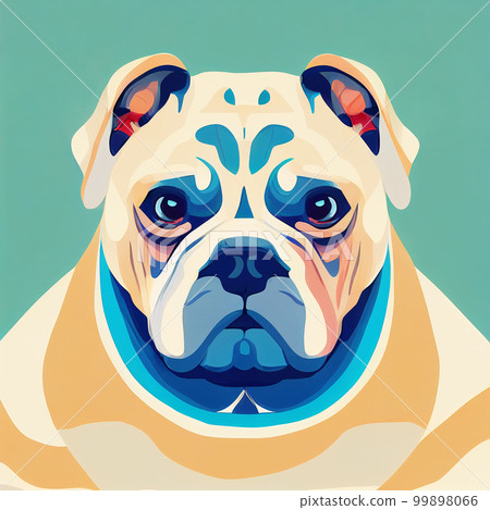 Stylized portrait of an English bulldog. Dog image in full face. Flat illustration. AI-generated 99898066
