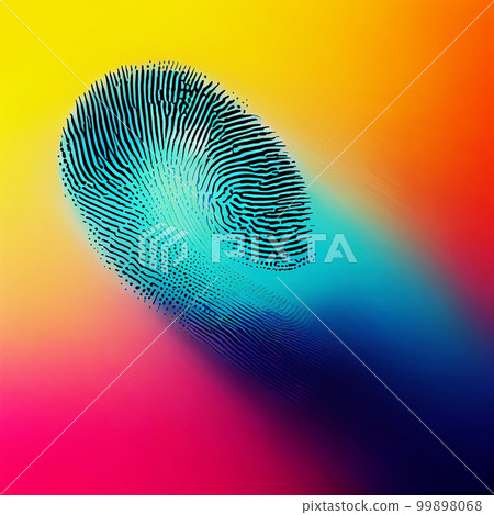 Bright blue fingerprint on a gradient background. Picture in neon colors. AI-generated 99898068