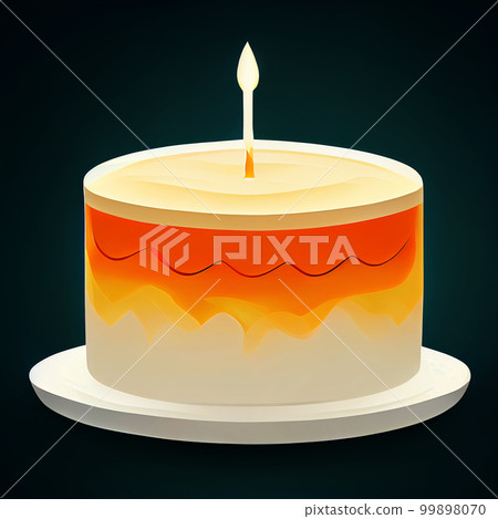 Cake with a birthday candle on a dark background. Holiday greeting illustration. AI-generated Cake with a birthday candle on a dark background. Holiday greeting illustration. AI-generated 99898070