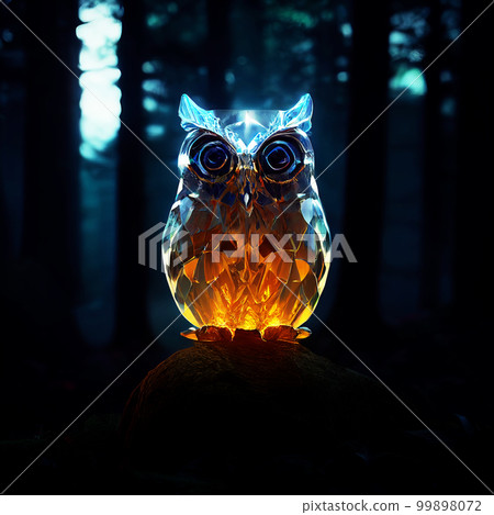 Magic glass owl in the forest. Owl figurine in the forest. AI-generated Magic glass owl in the forest. Owl figurine in the forest. AI-generated 99898072