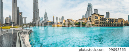 Burj Khalifa view from Burj park bridge in Downtown Dubai, United Arab Emirates 99898563