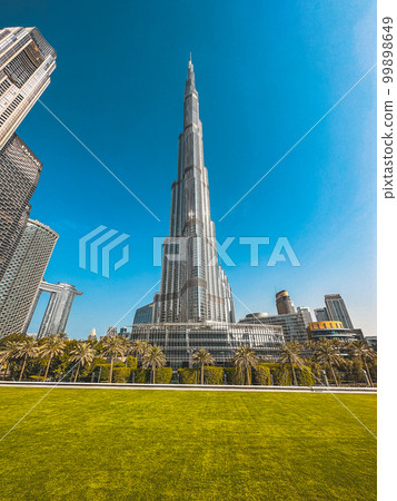 Burj Khalifa view from Burj park bridge in Downtown Dubai, United Arab Emirates 99898649