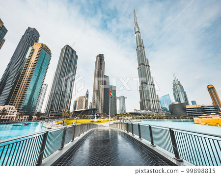 Burj Khalifa view from Burj park bridge in Downtown Dubai, United Arab Emirates 99898815