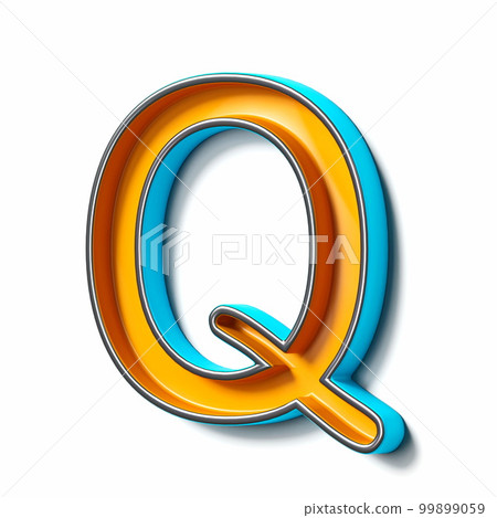 Orange blue thin metal font Letter Q 3D 99899059