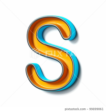 Orange blue thin metal font Letter S 3D 99899061