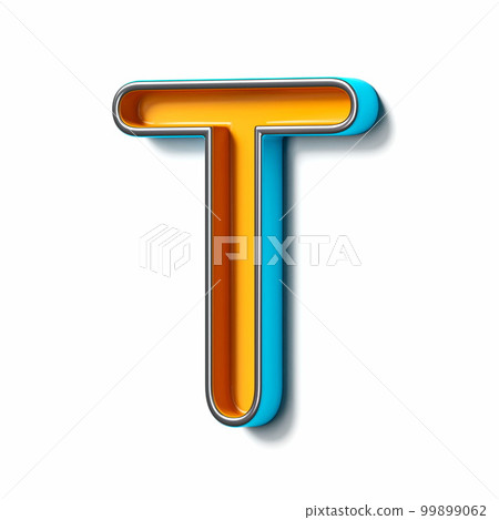 Orange blue thin metal font Letter T 3D 99899062