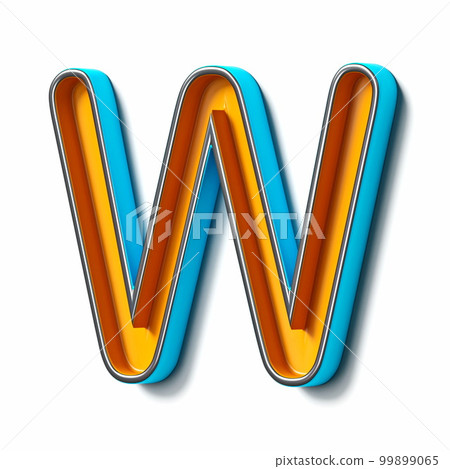Orange blue thin metal font Letter W 3D 99899065