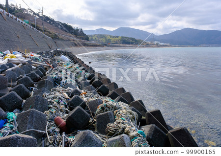 在美麗的美濱海灘上被沖上岸的海洋垃圾 99900165