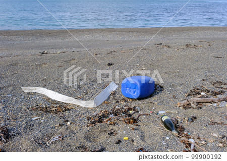 Marine garbage washed ashore on the beautiful Mihama beach Marine garbage washed ashore on the beautiful Mihama beach 99900192