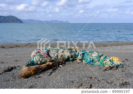 Marine garbage washed ashore on the beautiful Mihama beach Marine garbage washed ashore on the beautiful Mihama beach 99900197