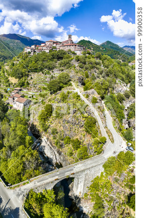 Aerial view of Antraigues sur Volane village in Ardeche, south of France 99900358