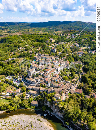 Aerial view of Balazuc, one of the most beautiful village in Ardeche, South of France Aerial view of Balazuc, one of the most beautiful village in Ardeche, South of France 99900364