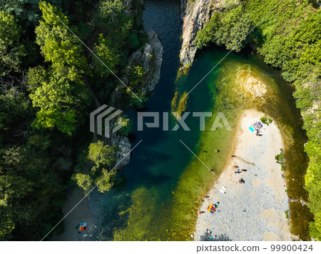 Le pont du diable or Devil Bridge ain Thueyts village in the Ardeche department in southern France. 99900424