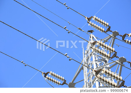 Deep blue sky and high voltage tower 99900674