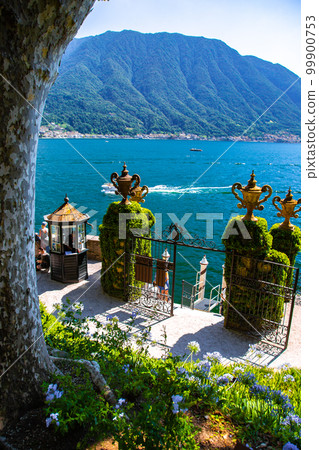 View of Villa del Balbianello overlooking Lake Como in Lenno, Lombardy, Italy View of Villa del Balbianello overlooking Lake Como in Lenno, Lombardy, Italy 99900753