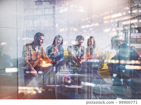 People work together in a modern office as teamwork and partner. Double exposure 99900771