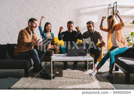 Business people in office are happy for the company trend and the success of the startup Business people in office are happy for the company trend and the success of the startup 99900804