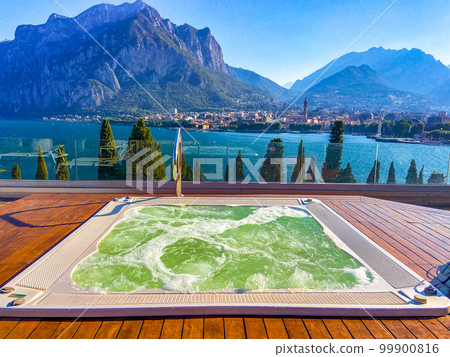 Jacuzzi view of Lecco city in Lake Como in Italy Jacuzzi view of Lecco city in Lake Como in Italy 99900816