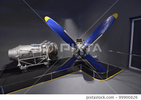 Turbojet and turboprop aircraft engines set on stand 99900826