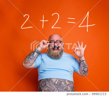 Happy fat man acts like a nerd person Happy fat man acts like a nerd person 99901113