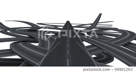 Tangled black roads. doubts about which way to go concept. 3D Rendering 99901263