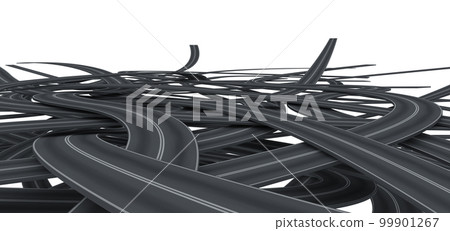 Tangled black roads. doubts about which way to go concept. 3D Rendering 99901267
