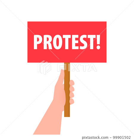 Hand holding placard protest. Demonstration or revolution Hand holding placard protest. Demonstration or revolution 99901502