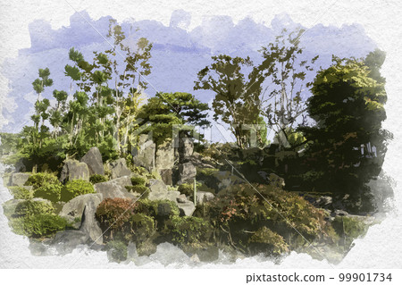 水彩風格的 Taimadera Okuin Pure Land Garden 奈良縣葛城 水彩風格的 Taimadera Okuin Pure Land Garden 奈良縣葛城 99901734