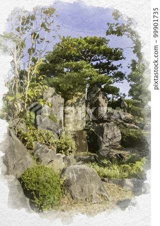 Watercolour-style Taimadera Okuin Pure Land Garden Katsuragi City, Nara Prefecture 99901735