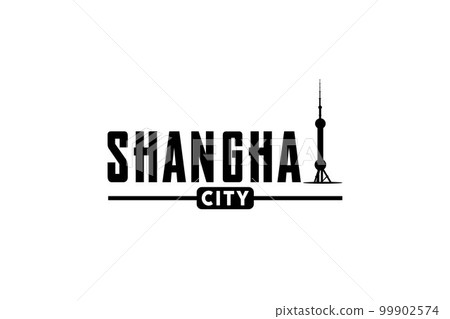 Shanghai Typography Logo with Tower Building Vector 99902574