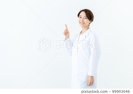 middle-aged woman in white coat 99903046
