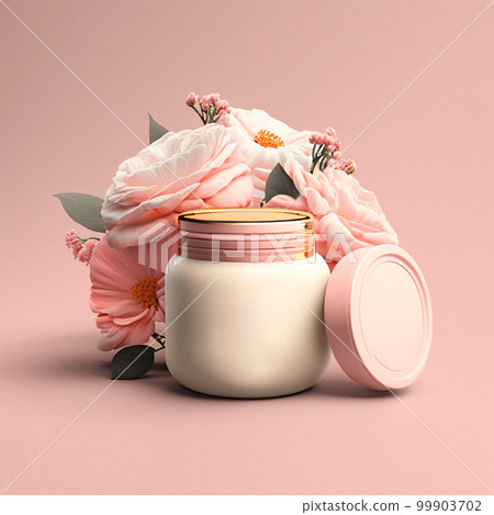 Composition of white plastic tubes for cosmetic products placed on pink background. 99903702