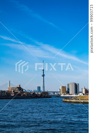 從流經東京葛飾奧道的仲川看到的晴空塔 從流經東京葛飾奧道的仲川看到的晴空塔 99903715