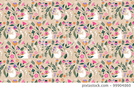 Spring, Happy Easter patterned background, decorated modern style card, banner. Patterned eggs with 99904860