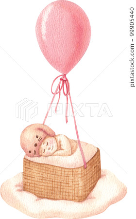 Newborn Baby Girl gift. Watercolor hand drawn illustrations with pink elements for baby shower isolated on white background. Newborn Baby Girl gift. Watercolor hand drawn illustrations with pink elements for baby shower isolated on white background. 99905440