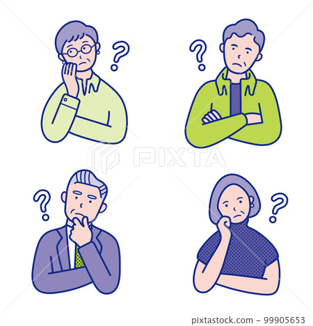 Upper body illustration material [set] of senior men and women who are wondering 99905653
