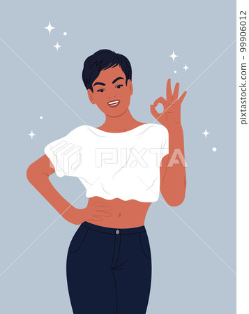 World Oral Health Day. African woman smiling. Beautiful smile of a young woman with healthy white teeth and oral cavity. Vector flat illustration. 99906012