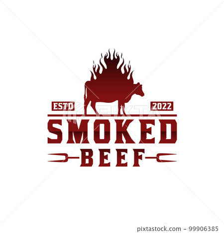 Smoke Grilled Beef Cow Angus, Burning angus silhouette, Cow with Fire Flame Vintage Logo design Smoke Grilled Beef Cow Angus, Burning angus silhouette, Cow with Fire Flame Vintage Logo design 99906385