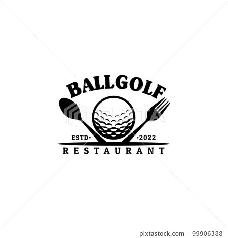 Restaurant Golf Bar with Ball And Crossed Spoon Fork logo design 99906388