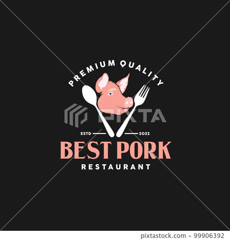 Pork Restaurant Logo With Pig Head And Cutlery Icon Design Inspiration 99906392