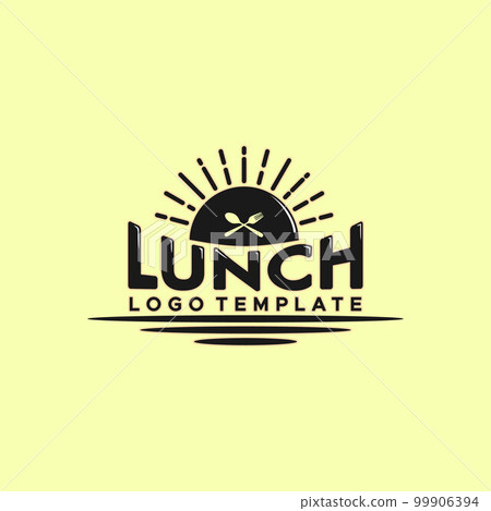 Lettering Lunch With Sun Fork Spoon Icon For Restaurant Logo Template 99906394