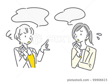 Two business women having a conversation Simple and stylish line drawing illustration 99906615