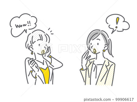 Two business women having a conversation Simple and stylish line drawing illustration 99906617