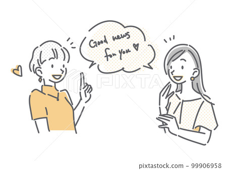 兩個年輕女人在談話簡單而時尚的線條畫插圖 99906958