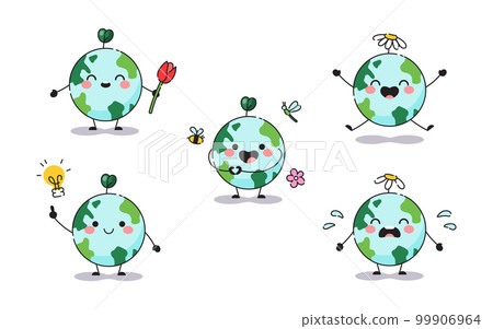 Earth hour day stickers. Cute cartoon planets earth with flowers, heart symbol, smile, tears, plants. Cute modern vector icons for stickers, posters, web banners, posts. Earth hour day stickers. Cute cartoon planets earth with flowers, heart symbol, smile, tears, plants. Cute modern vector icons for stickers, posters, web banners, posts. 99906964