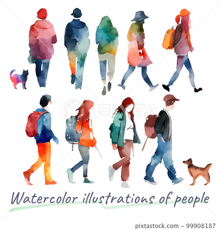 Illustration material: Watercolor illustration set of people in gentle colors 99908187
